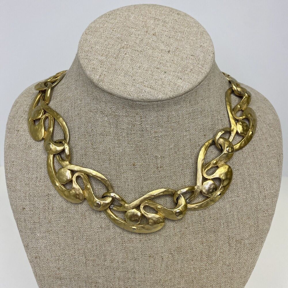 Fernando Originals Swirly Links Matte Gold Tone Collar Necklace Signed FO Inc